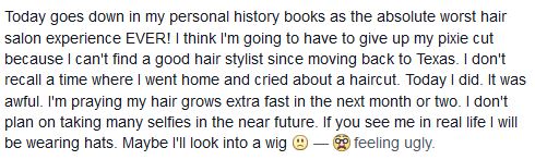 extremely bad hair day facebook status